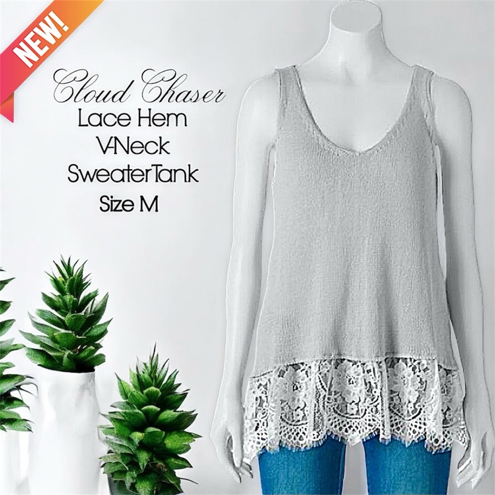 Cloud Chaser Scalloped Lace Hem V-Neck Sweater Tank